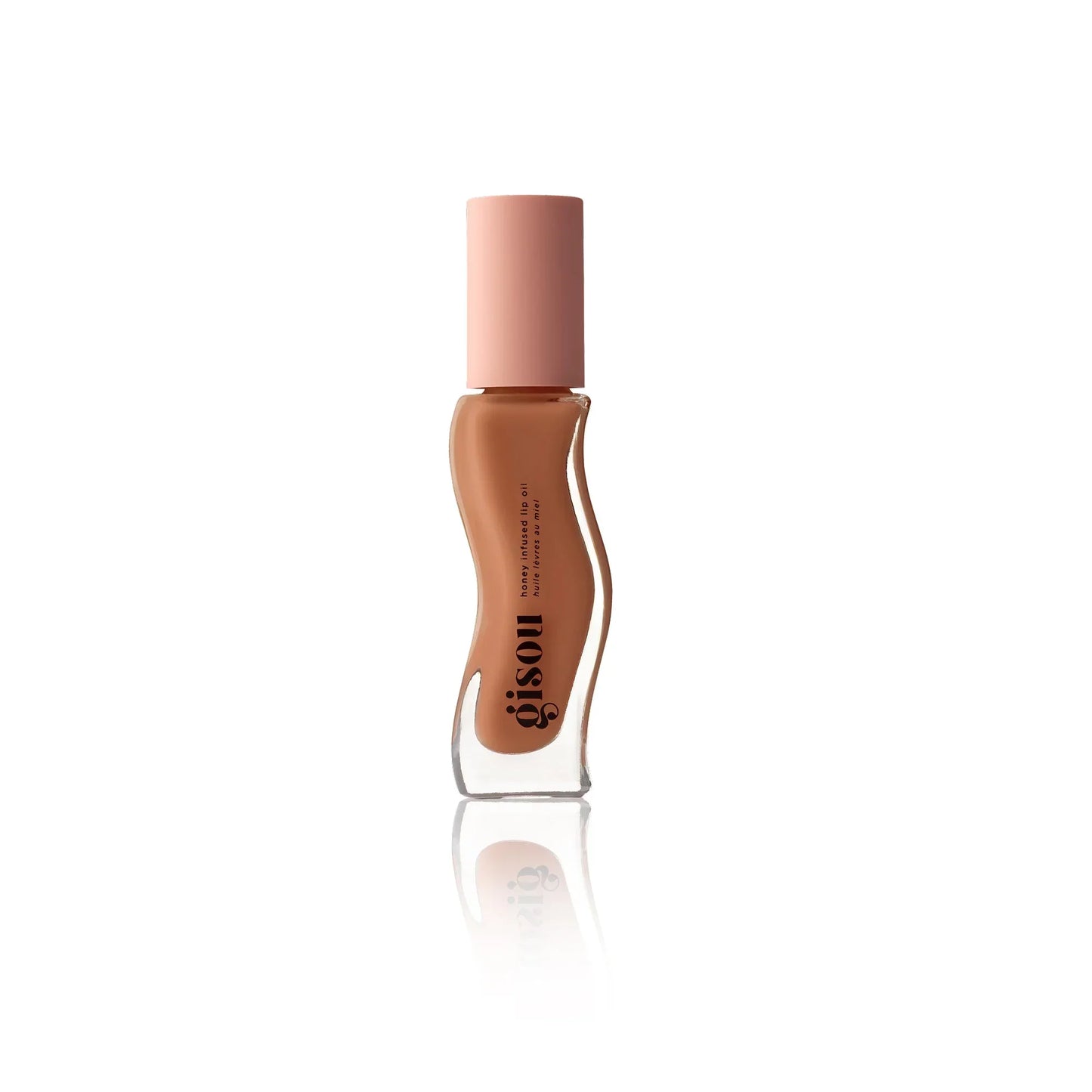 Luxurious honey-hued lip oil in a sleek, wavy bottle with blush pink cap, Wylde Grey