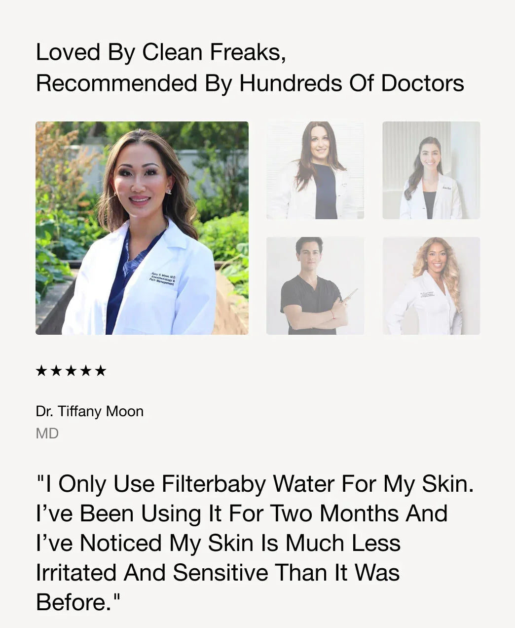 Doctors in white coats endorsing skincare, glowing complexions, Wylde Grey beauty testimonial.