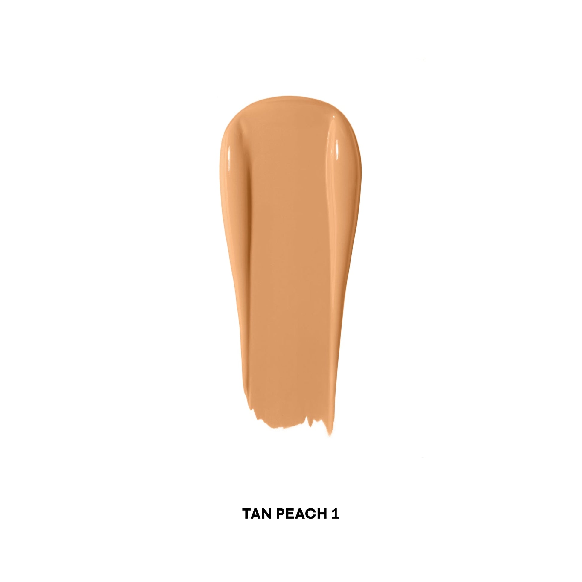 Tan peach concealer swatch with creamy, flawless texture on white background