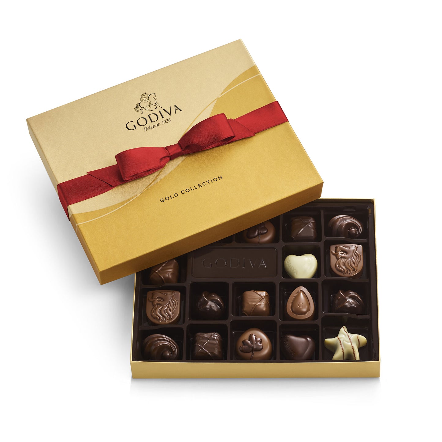 Assorted Chocolate Gold Gift Box, Red Ribbon, 18 pc - Wylde Grey