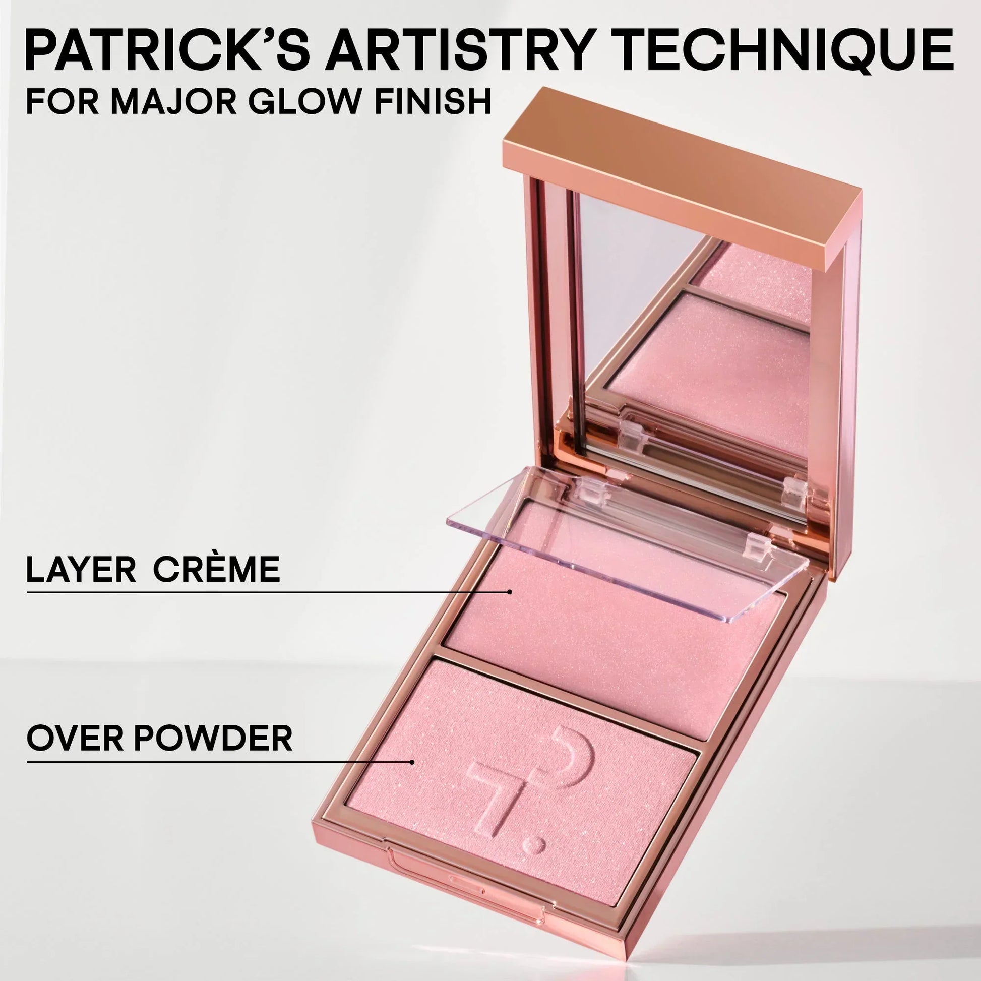 Luxurious rose gold blush compact with dewy crème and shimmer powder for radiant glow, Wylde Grey