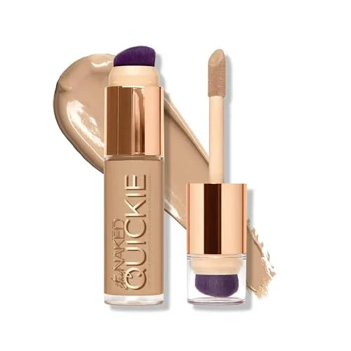 Urban Decay Quickie 24HR Full Coverage Waterproof Concealer, Natural Matte Finish, Hydrating Vitamin E, Dual-ended Buffing Brush & Multi-use Applicator, Noncomedogenic, Vegan, Cruelty-free - 0.5 fl oz|B0BK22JTST