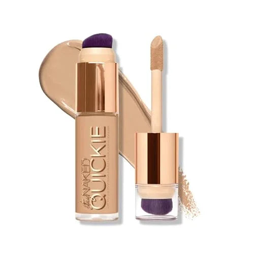 Urban Decay Quickie 24HR Full Coverage Waterproof Concealer, Natural Matte Finish, Hydrating Vitamin E, Dual-ended Buffing Brush & Multi-use Applicator, Noncomedogenic, Vegan, Cruelty-free - 0.5 fl oz|B0BK22JTST