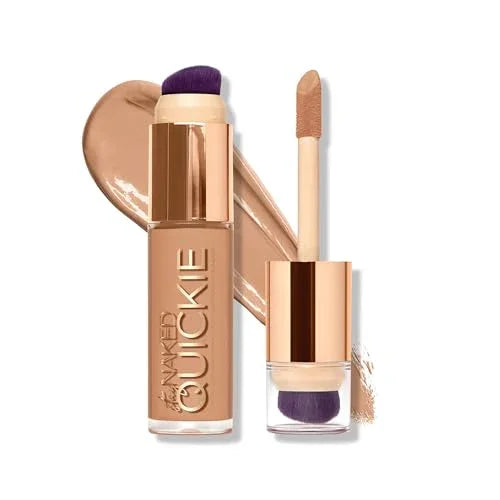 Urban Decay Quickie 24HR Full Coverage Waterproof Concealer, Natural Matte Finish, Hydrating Vitamin E, Dual-ended Buffing Brush & Multi-use Applicator, Noncomedogenic, Vegan, Cruelty-free - 0.5 fl oz|B0BK22JTST