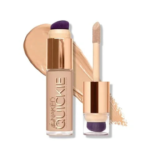 Urban Decay Quickie 24HR Full Coverage Waterproof Concealer, Natural Matte Finish, Hydrating Vitamin E, Dual-ended Buffing Brush & Multi-use Applicator, Noncomedogenic, Vegan, Cruelty-free - 0.5 fl oz|B0BK22JTST