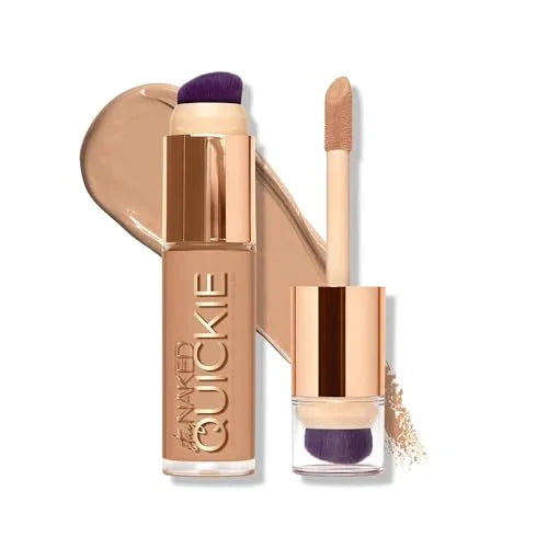 Urban Decay Quickie 24HR Full Coverage Waterproof Concealer, Natural Matte Finish, Hydrating Vitamin E, Dual-ended Buffing Brush & Multi-use Applicator, Noncomedogenic, Vegan, Cruelty-free - 0.5 fl oz|B0BK22JTST