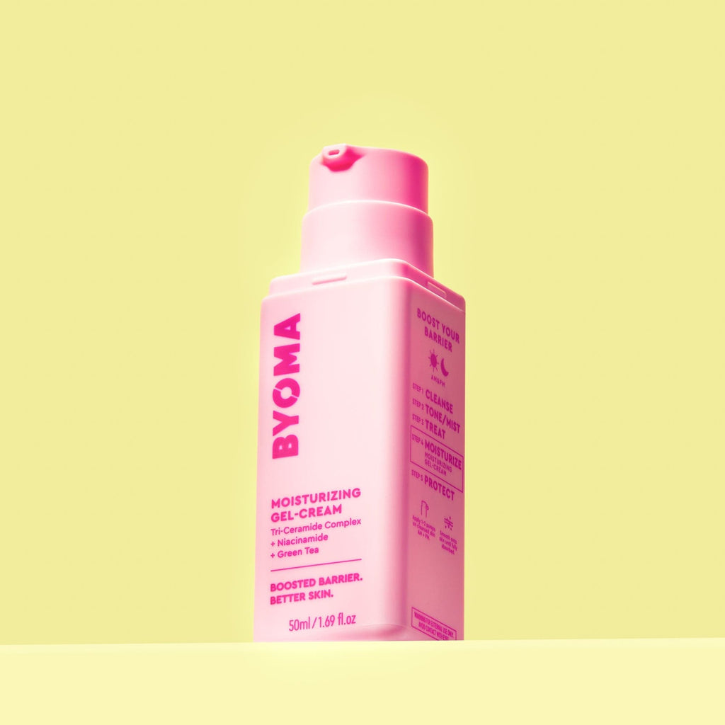 BYOMA Moisturizing Gel-Cream in a pink bottle.