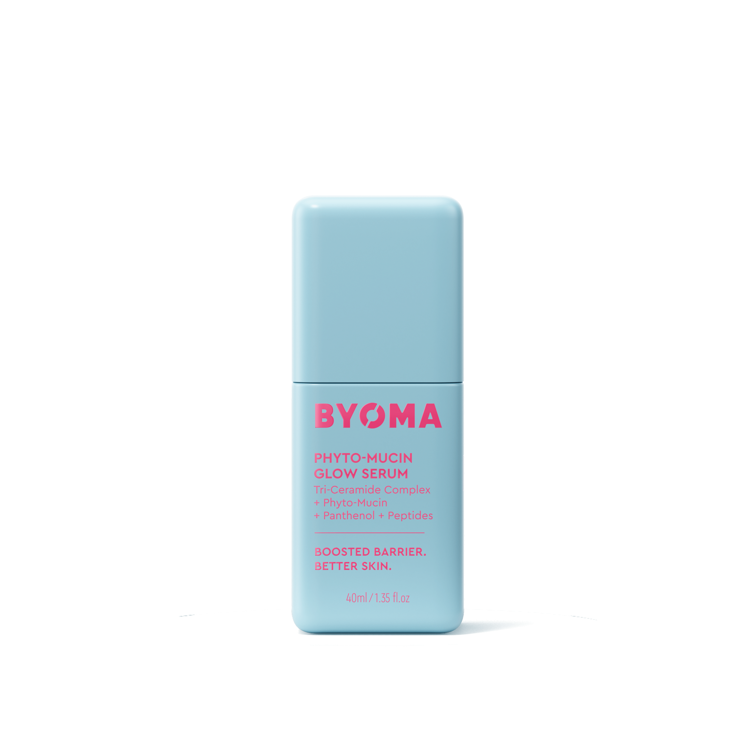 BYOMA Phyto-Mucin Glow Serum in a light blue bottle.
