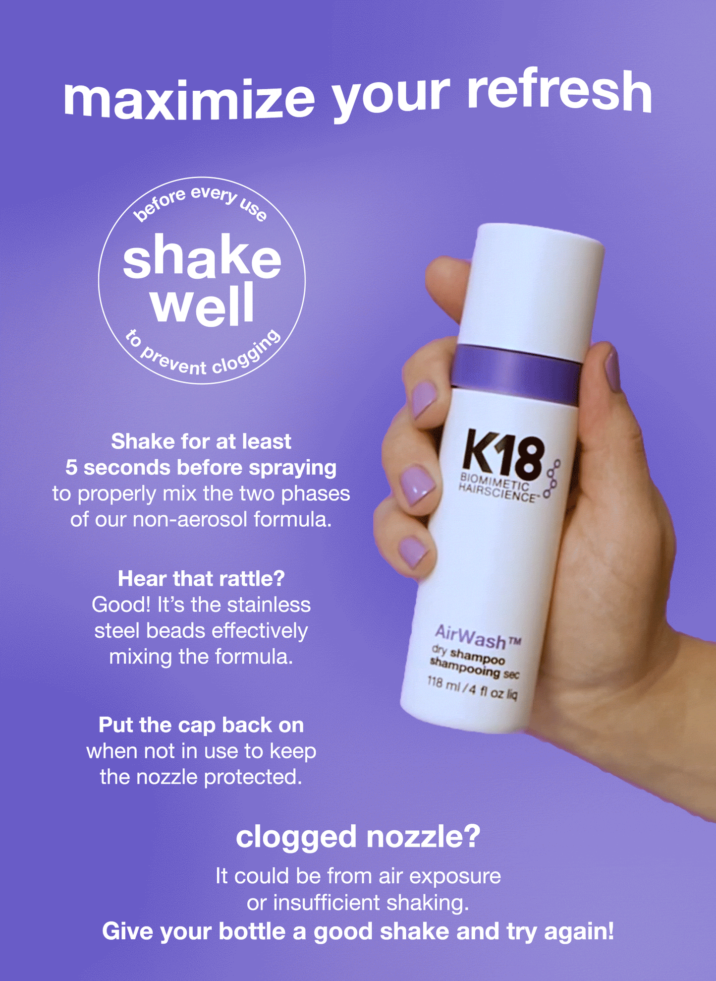 K18 AirWash™ dry shampoo 4oz - K18Hair - Shampoo - 4 oz - Wylde Grey