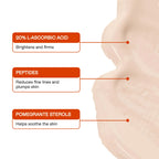 Luxurious Wylde Grey cream with dewy texture, highlighting vitamin C, peptides, pomegranate sterols