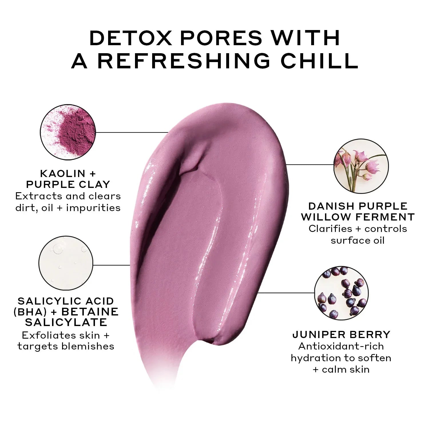 Luxurious purple clay skincare mask with creamy texture, key ingredients highlighted, Wylde Grey beauty