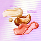 Swatches of B-Goldi Bright Drops, D-Bronzi Sunshine Drops, O-Bloos Rosi Drops on purple background