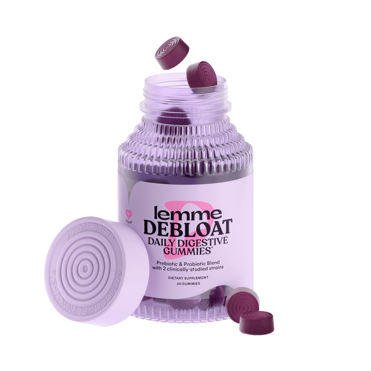 Lemme debloat bottle with lid off. Purple gummies sitting at the base and coming out of the top of the bottle