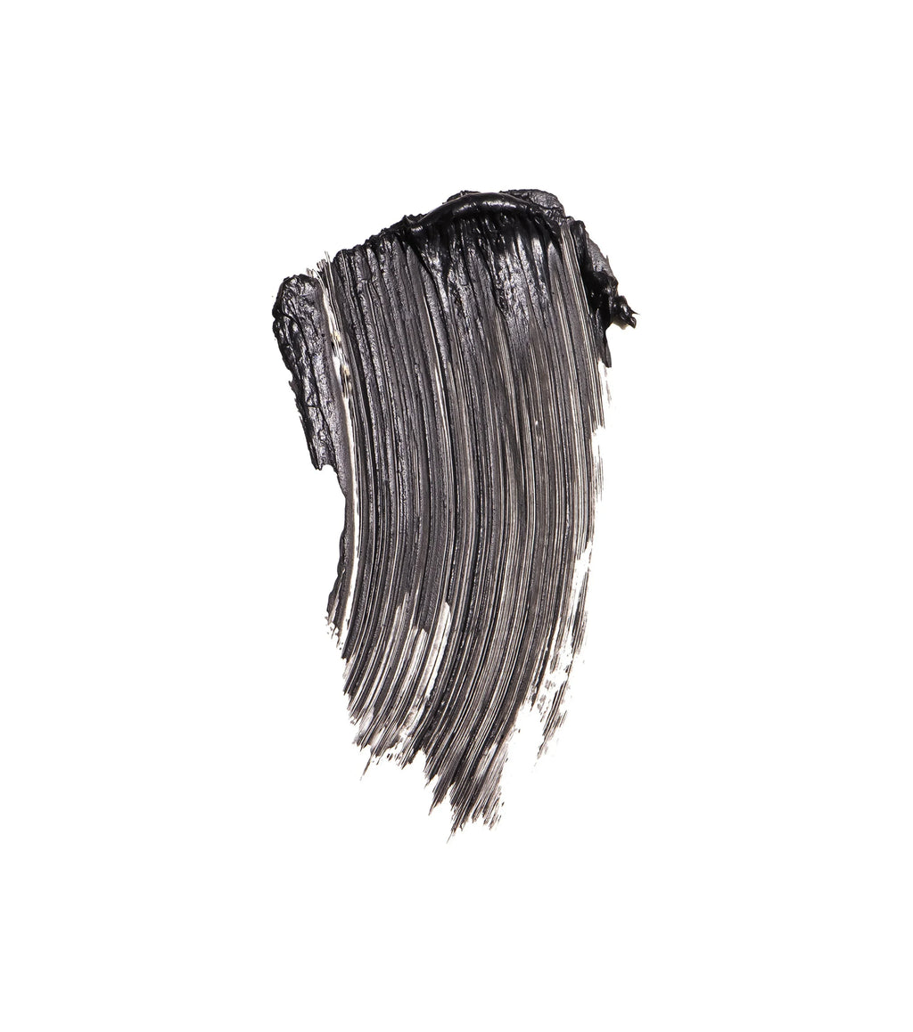 Luxurious black mascara swatch with creamy texture on a white background, Wylde Grey beauty.