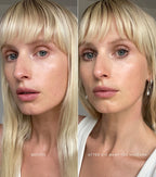 Before and after using Eye Want You Mascara on blonde woman with dewy skin, natural makeup