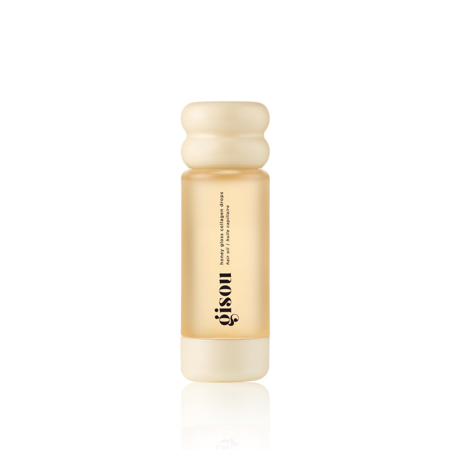 Gisou Honey Gloss Collagen Drops Hair Oil (20ml) in a sleek bottle with rounded cap on a white background.
