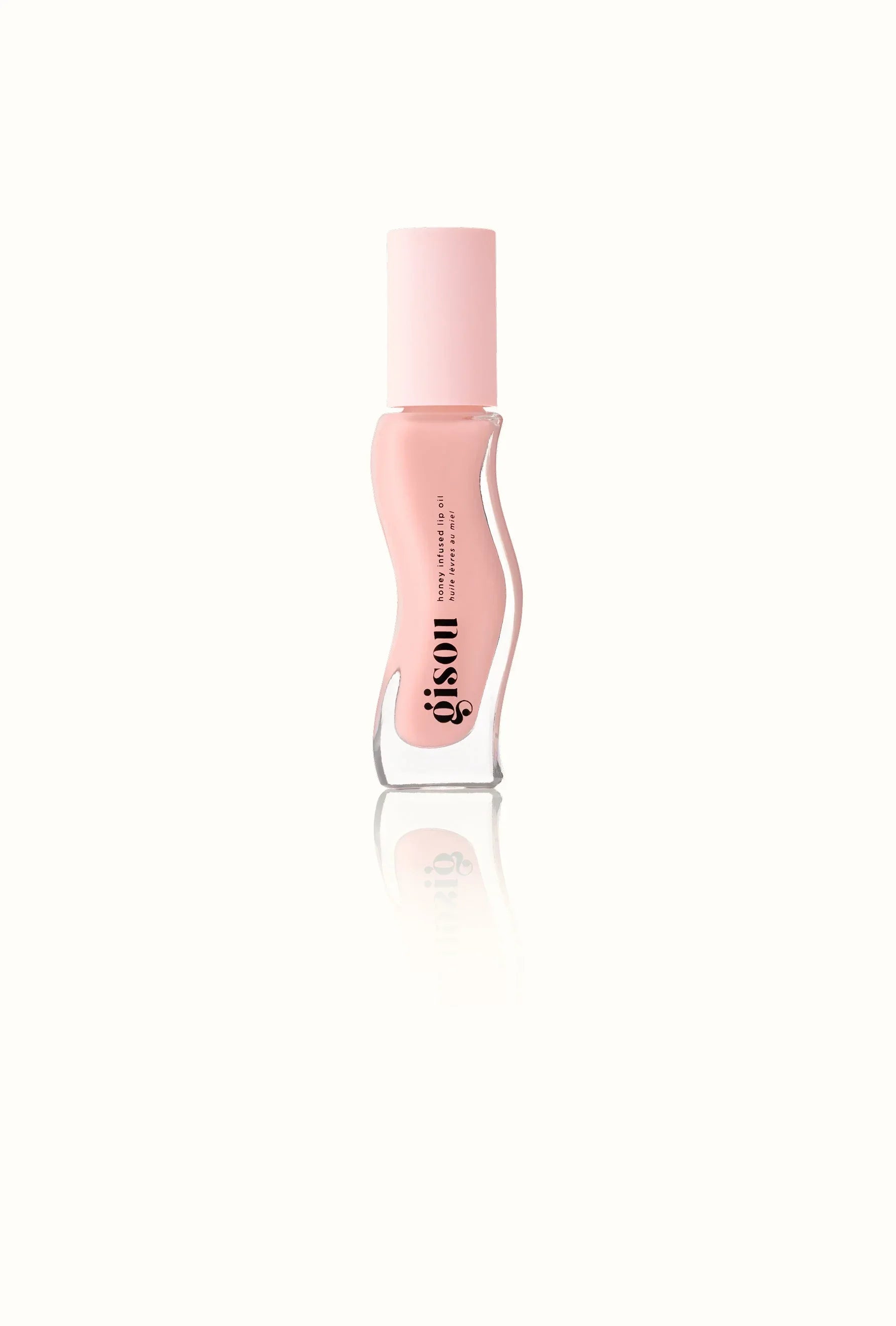 Glossy pink lip oil with curvy bottle, vanilla glazed shade, luxury beauty product by Wylde Grey