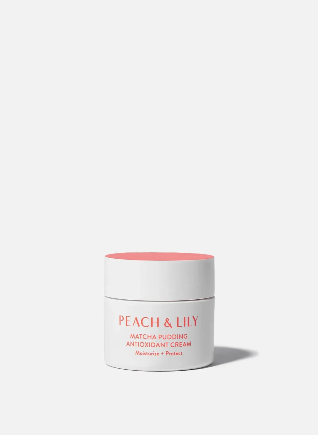 Peach & Lily Matcha Pudding Antioxidant Cream in a luxe white jar with peach accents on a light background.