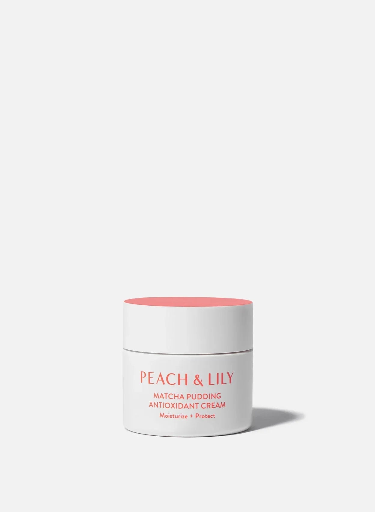 Peach & Lily Matcha Pudding Antioxidant Cream in a luxe white jar with peach accents on a light background.