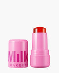 Milk Makeup Jelly Tint in pink tube with red tint stick and cap on white background