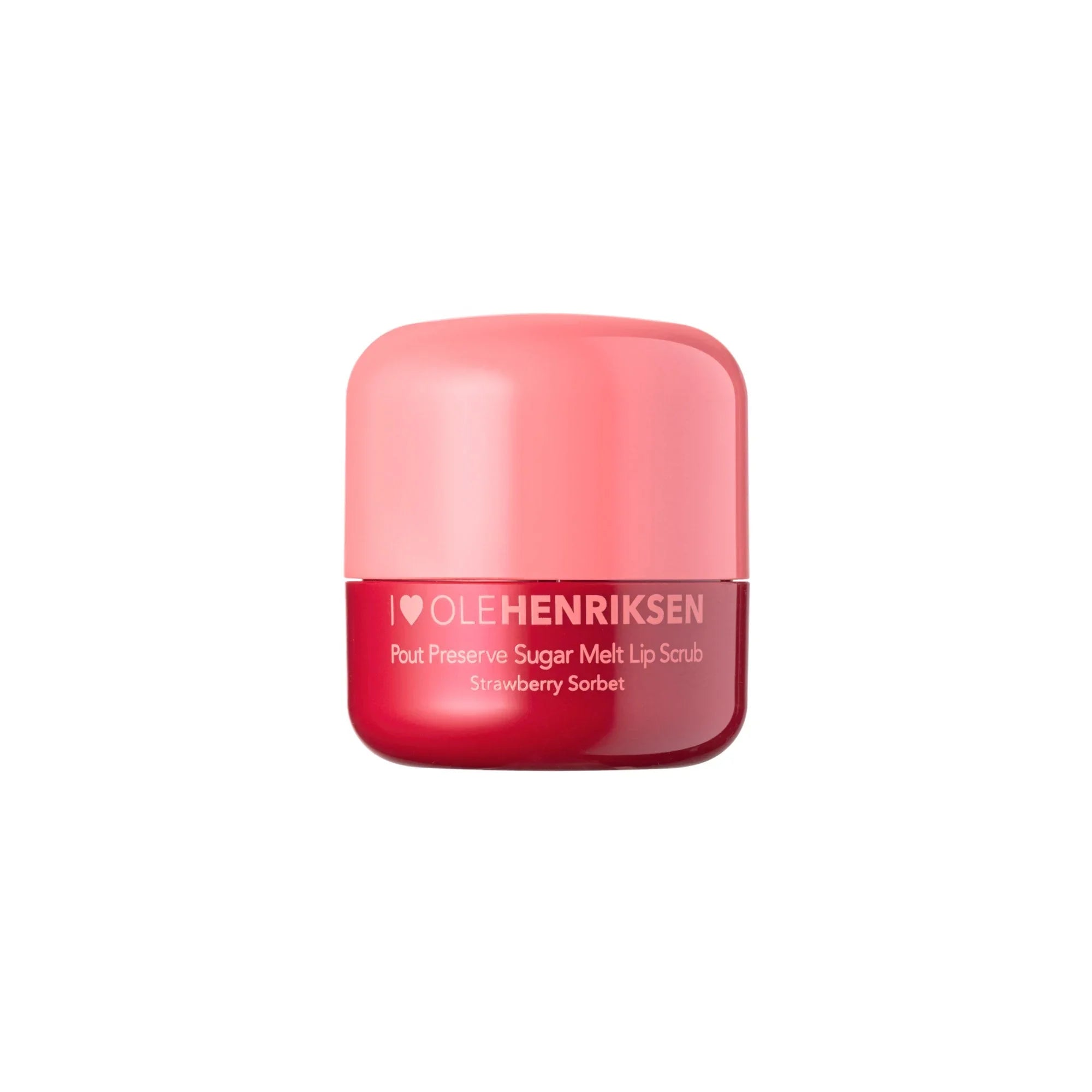 Ole Henriksen Sugar Melt Lip Scrub in glossy pink-red jar, luxurious skincare product