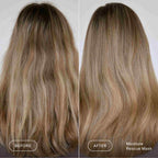 Before and after comparison of hair using a moisture rescue mask.