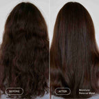 Before and after comparison of hair using a moisture rescue mask.