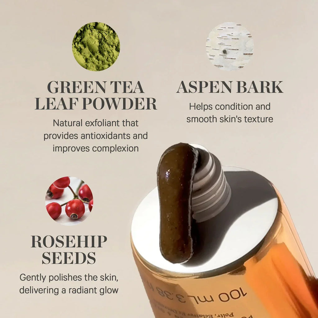 Luxurious Wylde Grey skincare tube with creamy texture, featuring green tea leaf powder, aspen bark, and rosehip seeds ingredients.