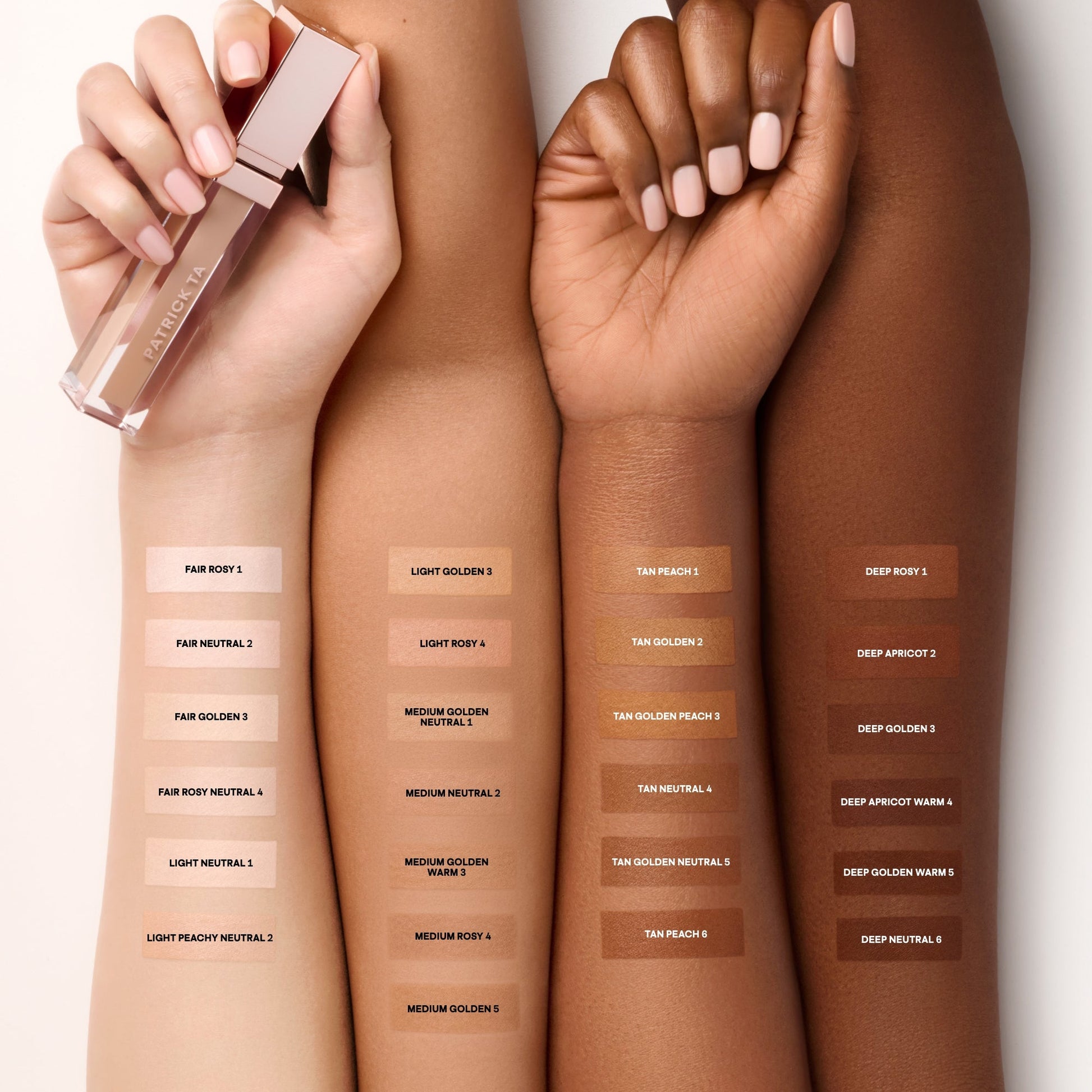 Luxurious concealer arm swatches displaying diverse creamy shades and smooth textures.