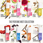 the perfume mist collection - warm gourmand, fruity gourmand, fruity floral, solar floral, warm floral, amber floral, amber gourmand, woody gourmand