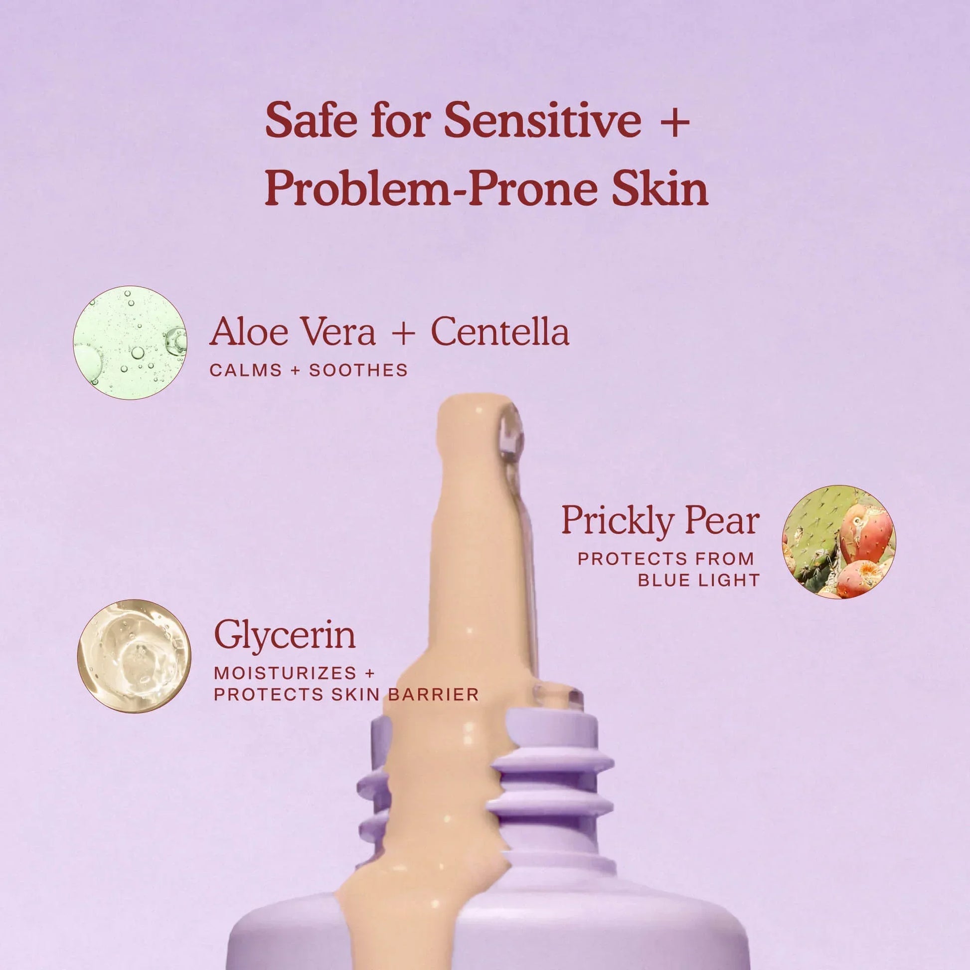Skincare product with ingredients listed on a light purple background [Shared]