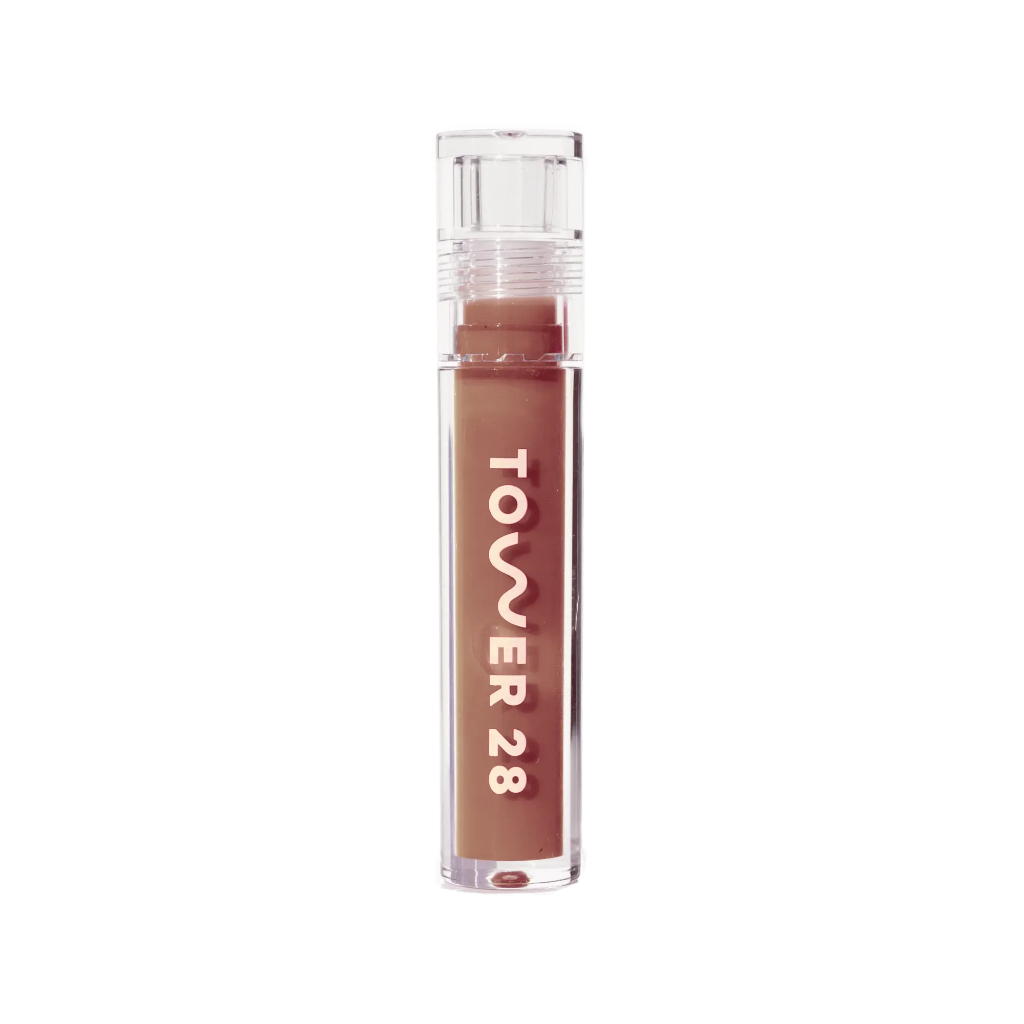 The Tower 28 Beauty ShineOn Lip Jelly in the shade Almond. [Almond]