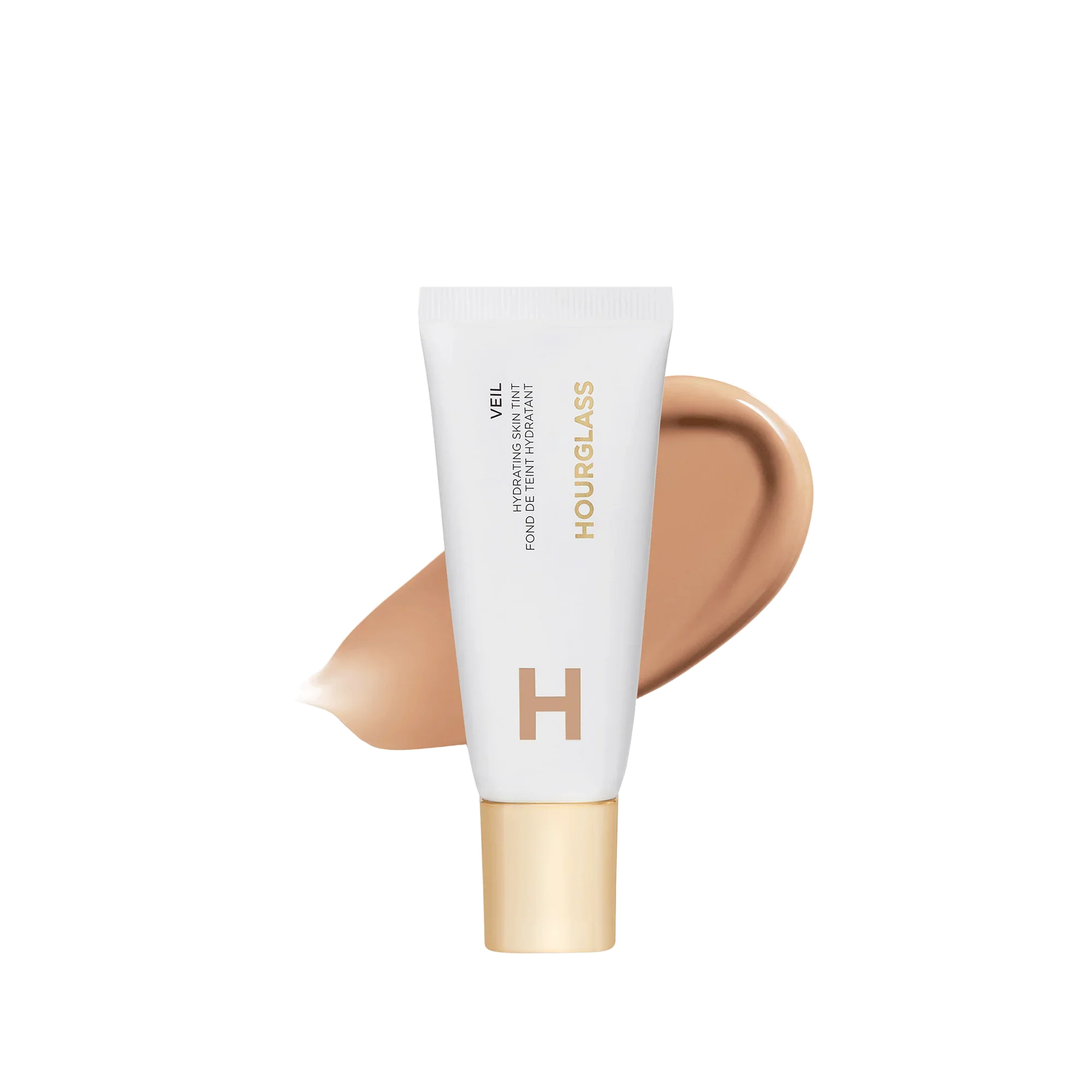 Hourglass Veil hydrating skin tint swatch in warm beige, creamy texture, luxury beauty product