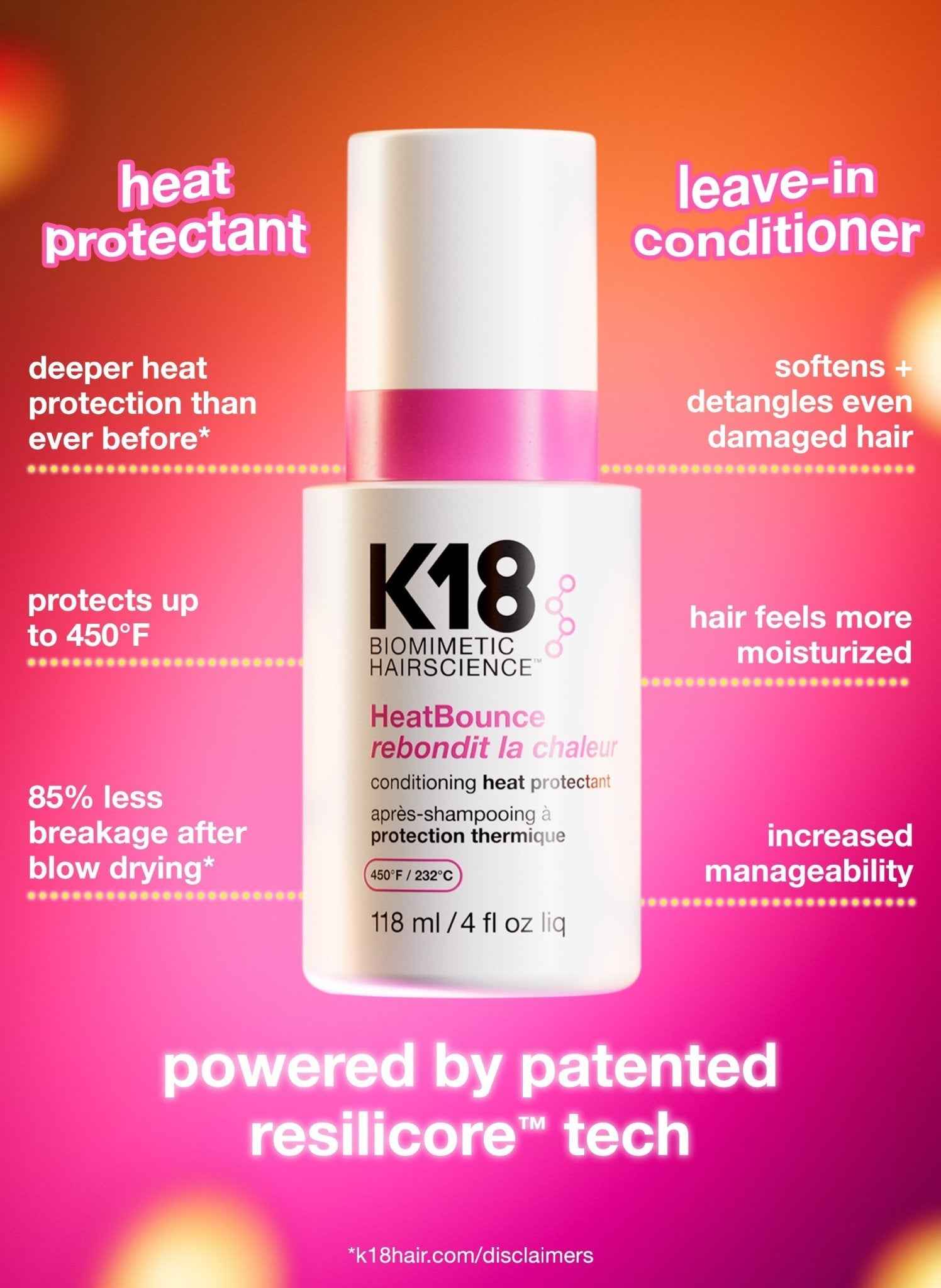K18 HeatBounce conditioning heat protectant 4oz