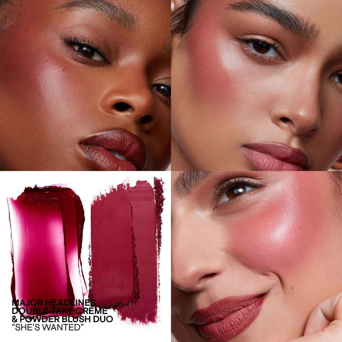 Luxurious berry blush duo with creamy and powder textures, radiant and dewy cheek finish.