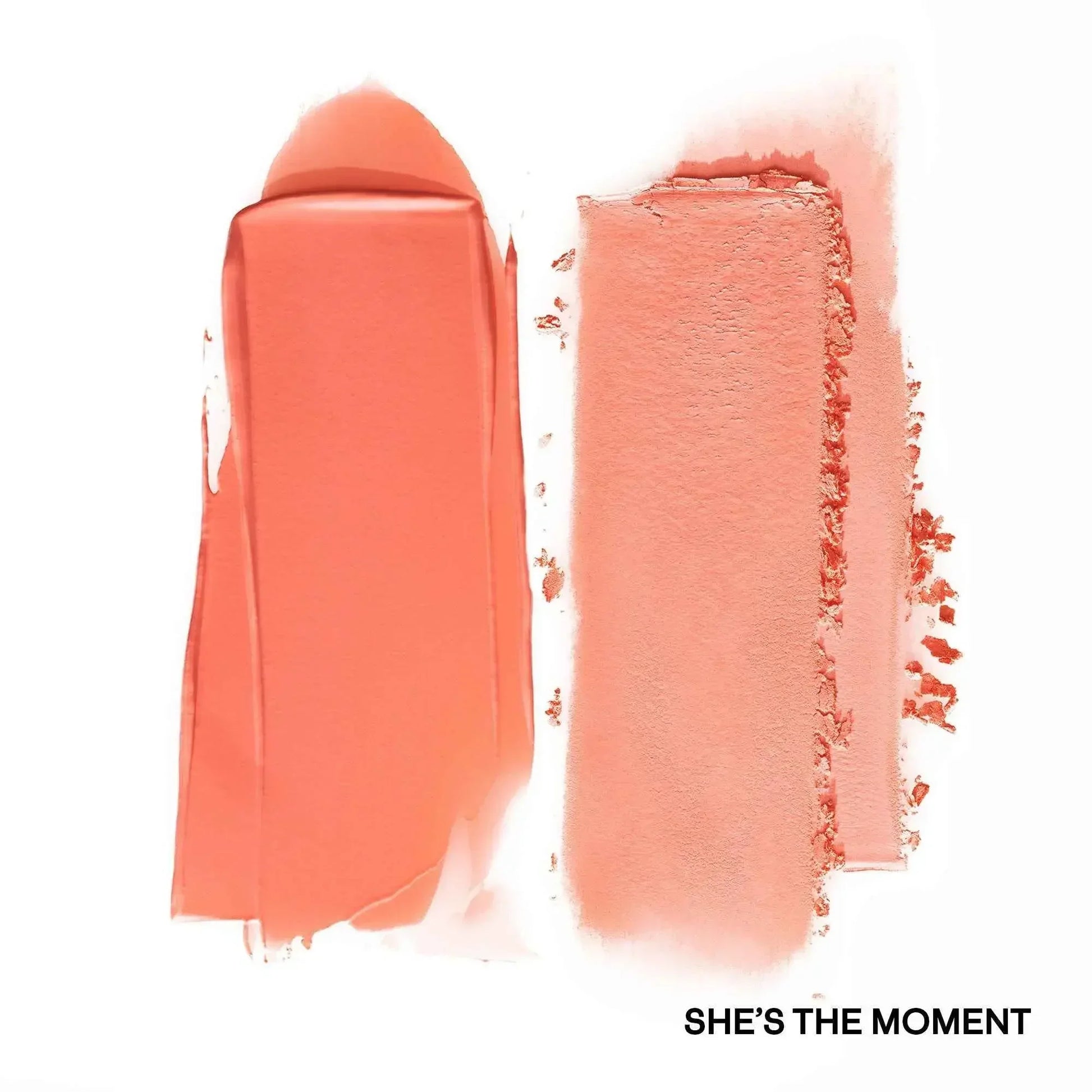 Vibrant coral blush duo with creamy and powdery textures, dewy and matte finishes