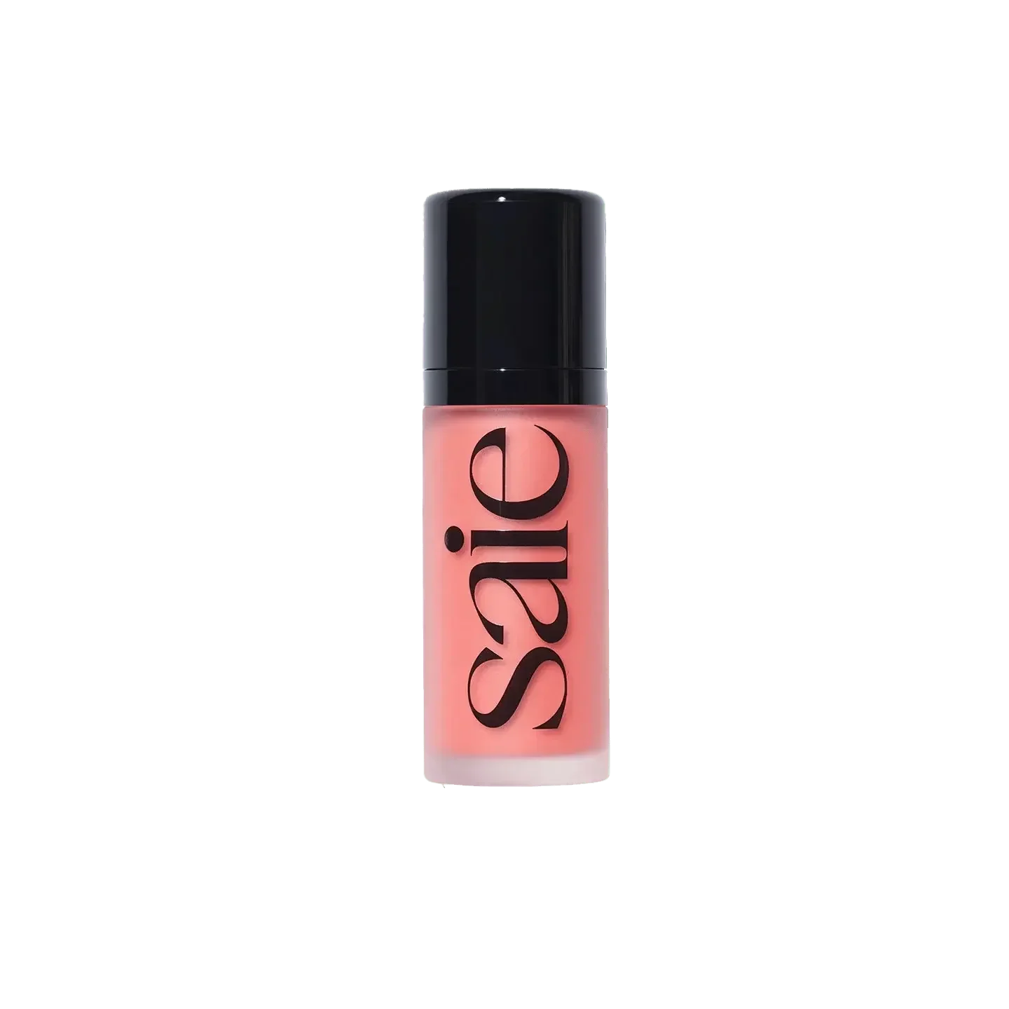Peach-toned cream blush in a clear bottle with black cap, dewy luxurious finish