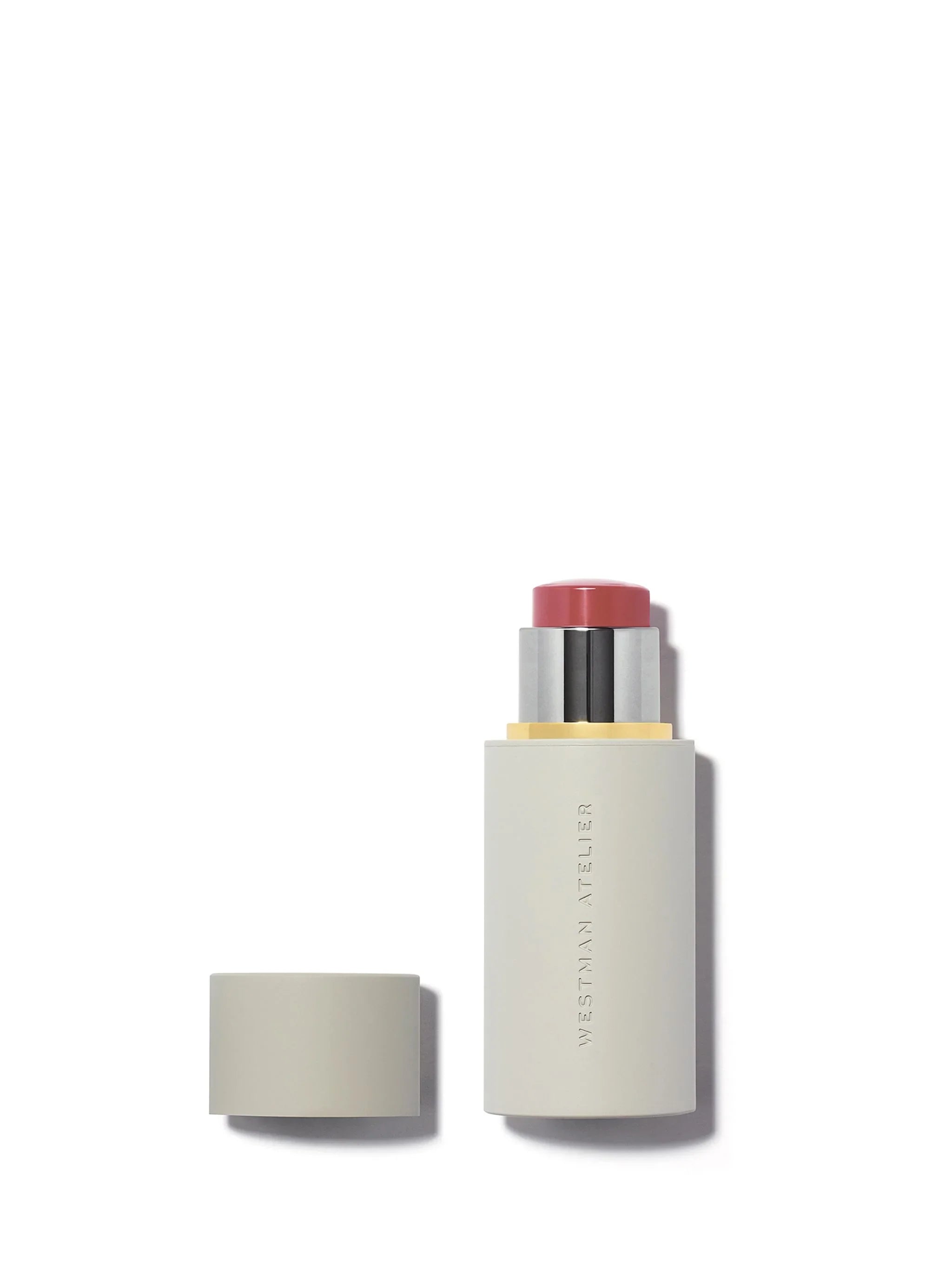 Westman Atelier blush stick in a soft rose shade with creamy texture, luxury beige packaging