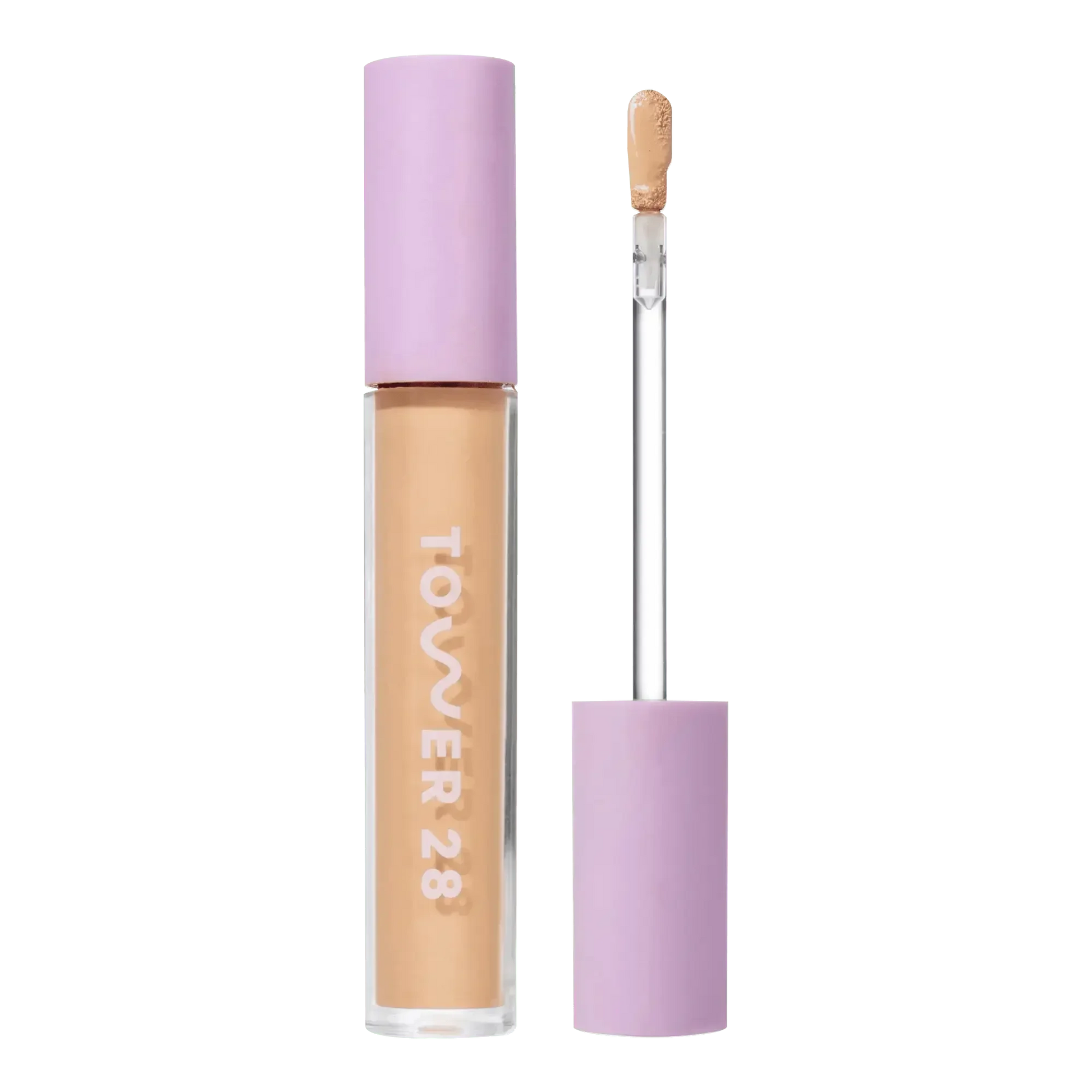 Creamy liquid concealer in frosted tube with lavender cap and doe-foot applicator