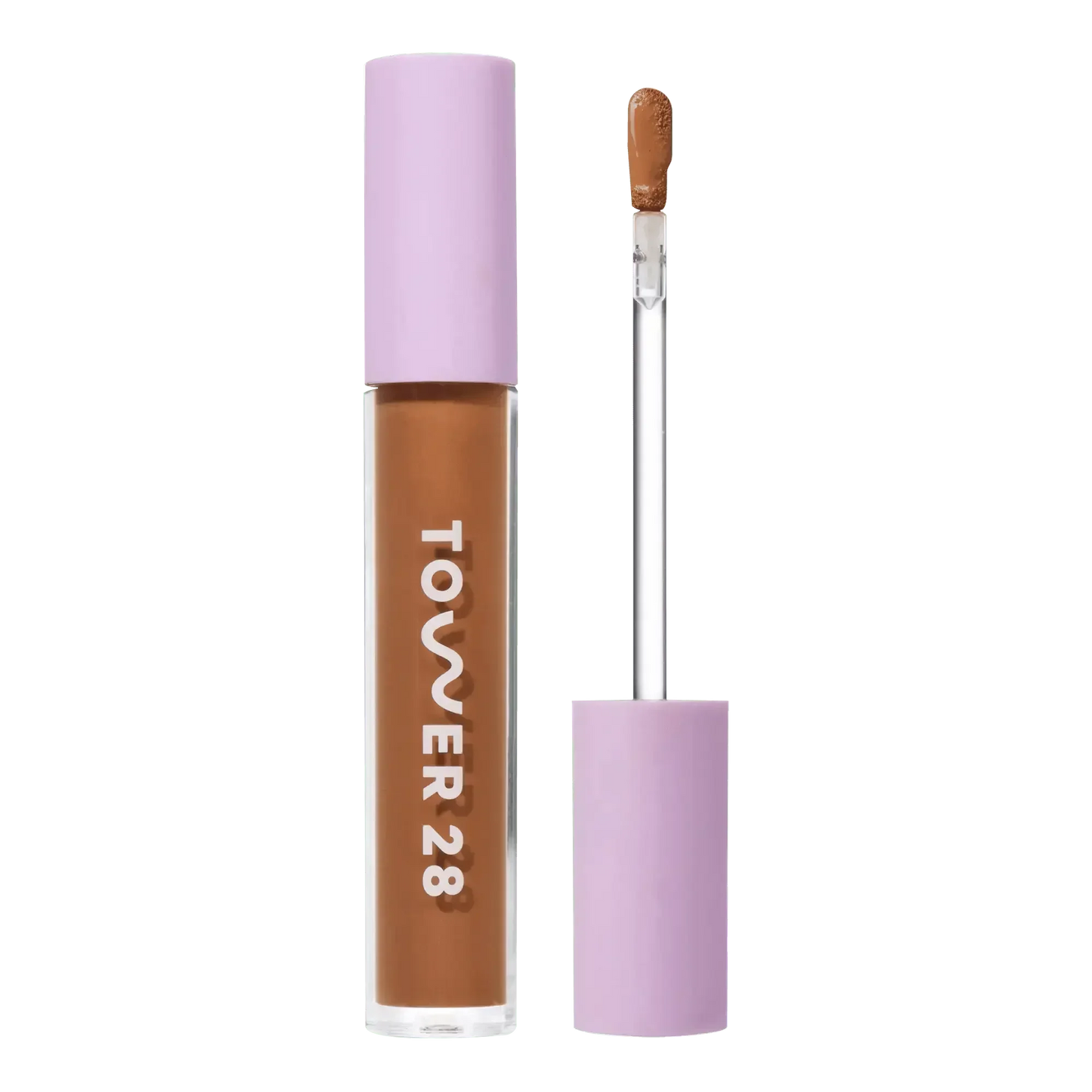 Luxurious creamy serum concealer with medium-deep shade and pastel lavender cap