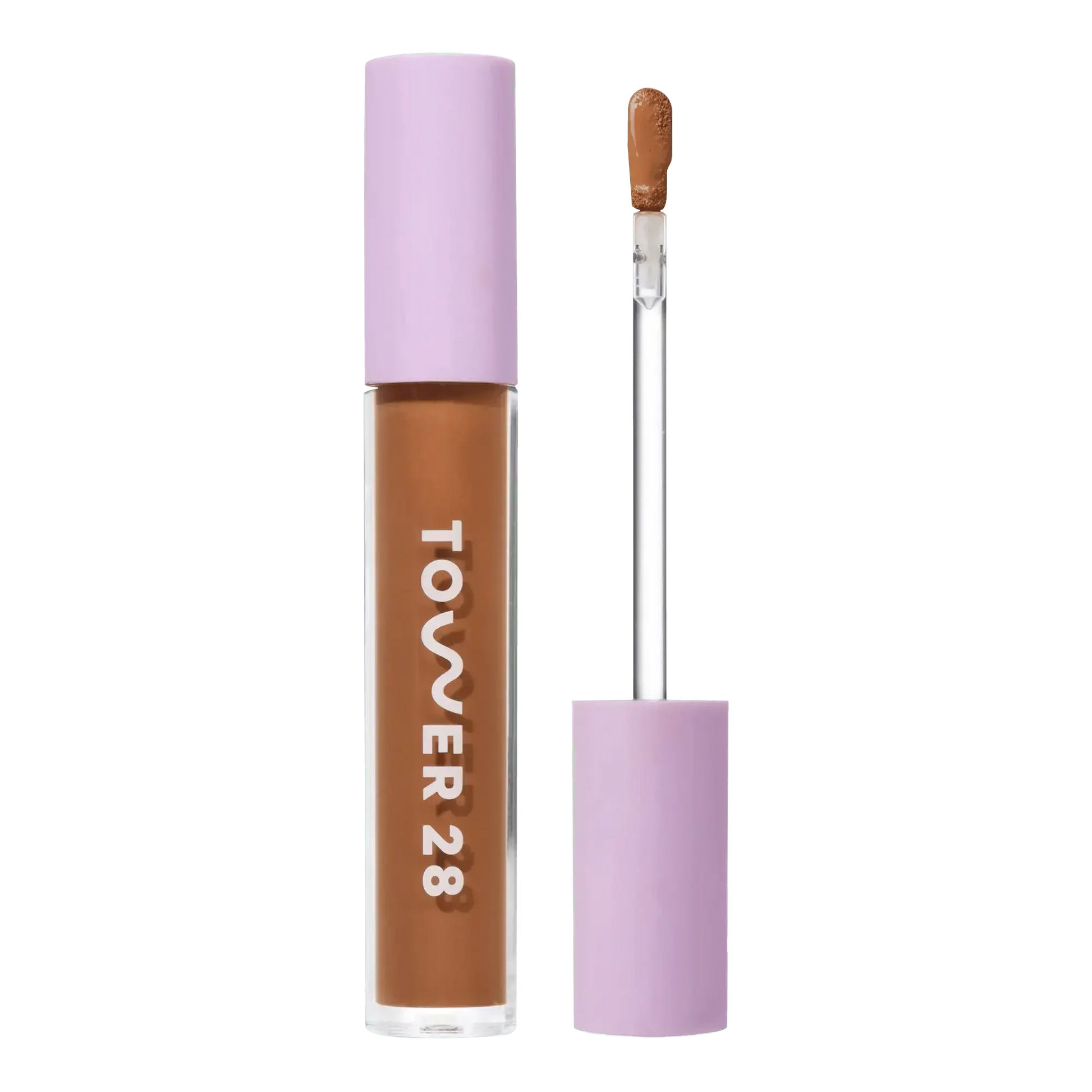 Luxurious creamy serum concealer with medium-deep shade and pastel lavender cap