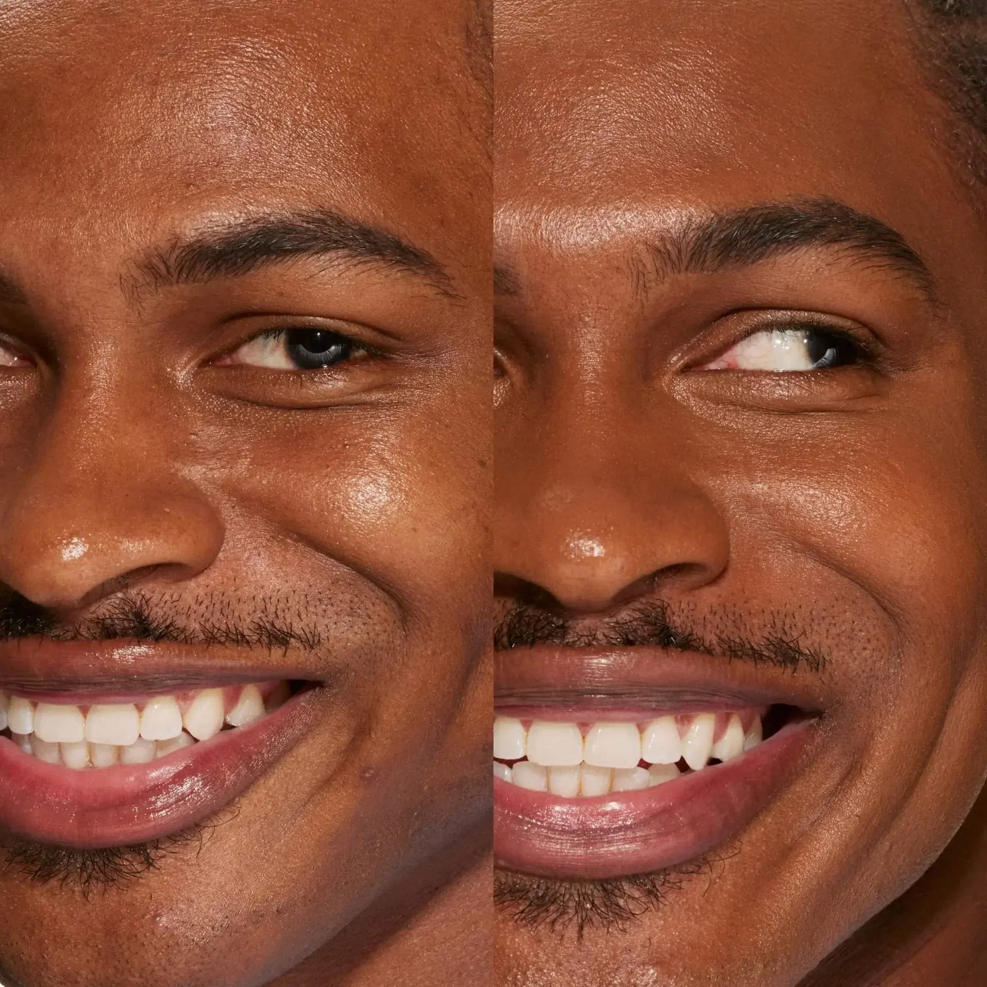 Split image showing smooth, radiant skin with natural dewy finish after concealer application.