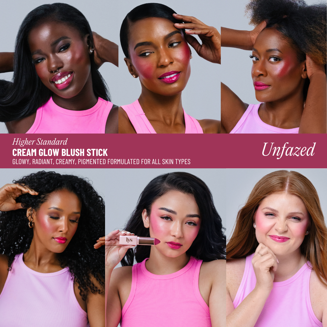 Diverse women wearing dewy, radiant pink cream blush with a creamy texture, flawless finish.