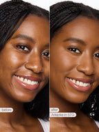 Before and after comparison of a woman's face with visible skin improvement using Adejoke in 57G product.