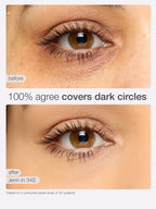 Before and after comparison of eye makeup application on a person's eyelid.