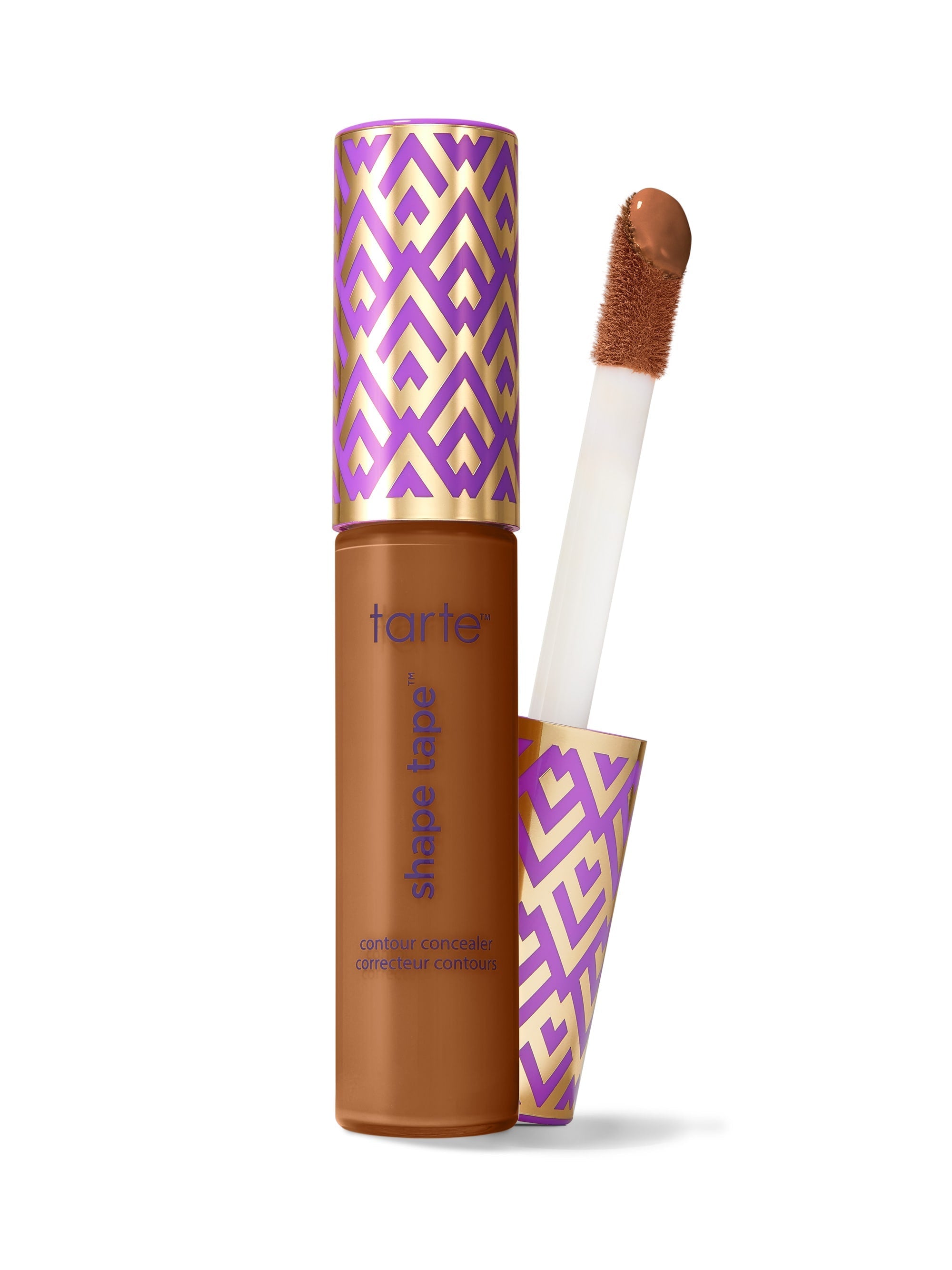 Tarte shade tape concealer with purple and gold packaging on a white background